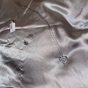 Sterling silver and diamond heart necklace and heart stud earrings- no offers